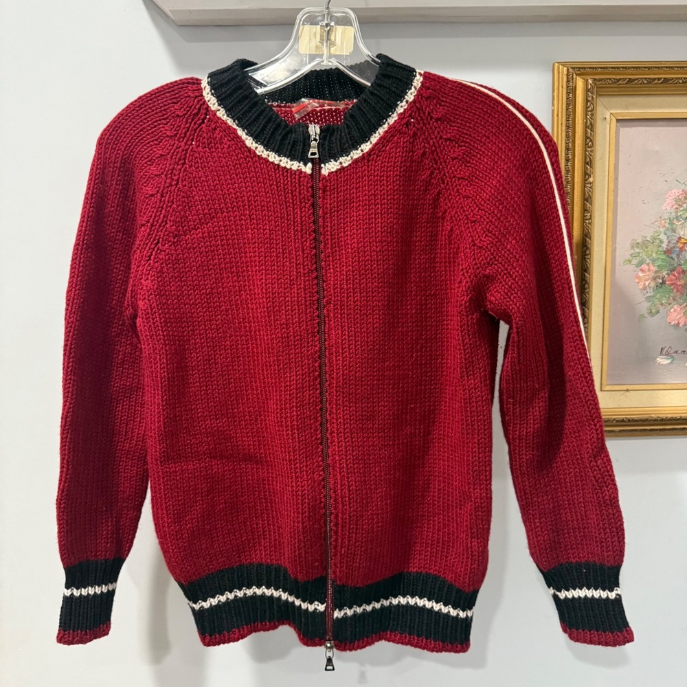 Vintage Prada Sport Red Zip-Front Knit Bomber Cardigan Sweater IT 40 US Small‎